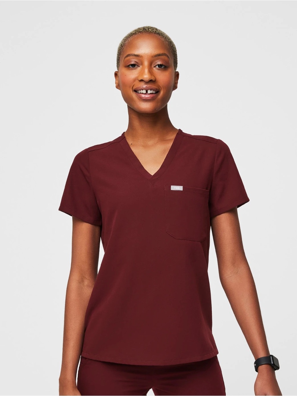 Figs Women's Scrub Top in Burgundy